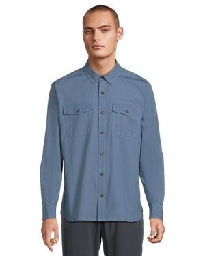L.L. Bean Riverton Ripstop Shirt Long Sleeve Traditional Fit Clothing, Chambray/Cotton/Spandex - Blue