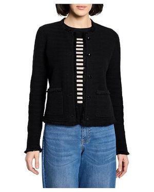 NIC+ZOE Petite Fringe Mix Femme Knit Jacket Jacket, Cotton/Linen/Modal - Black