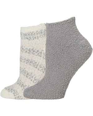 Barefoot Dreams Cozychic Heathered Stripe Ankle Sock Set Sock, Polyester - Metallic