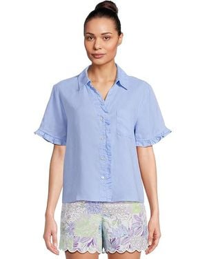 Lilly Pulitzer Carden Ruffle Top Clothing, Linen - Blue