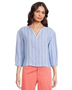 L.L. Bean Premium Washable Linen Shirt Split-Neck Stripe Clothing - Blue