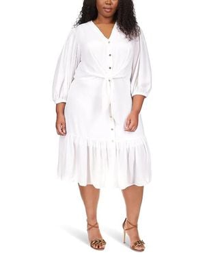 MICHAEL Michael Kors Plus Size Pinstripe Tie Midi Dress Dress 1X (14W-16W) Jersey/Polyester - White