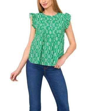 Cece Drop Shoulder Kissing Placket Pintuck Top Clothing, Nylon/Rayon - Green