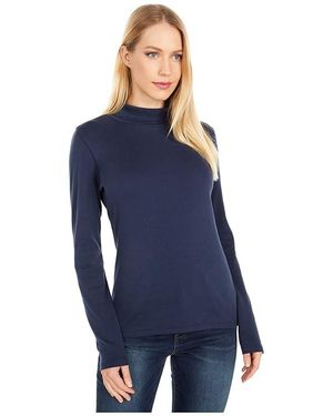 Lilla P 1X1 Rib Long Sleeve Turtleneck T-Shirts Clothing, Cotton - Blue