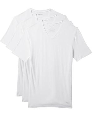 Tommy John Second Skin Modal V-Neck Stay Tucked Undershirt 3-Pack T Shirt, Modal/Spandex - White
