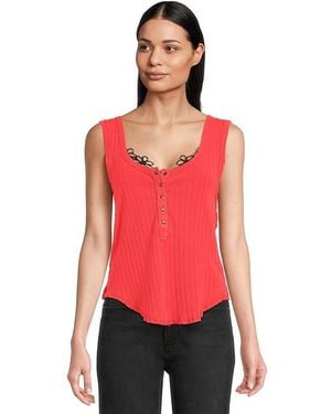 Free People Care Bryson Henley Tank Top Clothing Xs 0-2) Cotton - Red