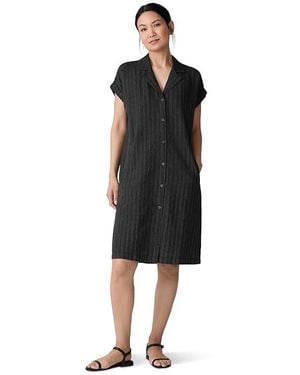 Eileen Fisher Cotton Blend Stripe Stitch Notch Collar Shirt Dress Dress, Cotton/Lyocell/Spandex - Black