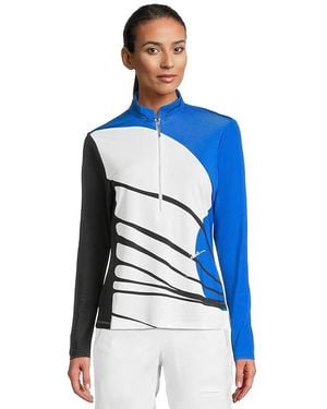 Jamie Sadock Wrapped Print Long Sleeve 1/4 Zip Top Clothing, Polyester/Spandex - Blue