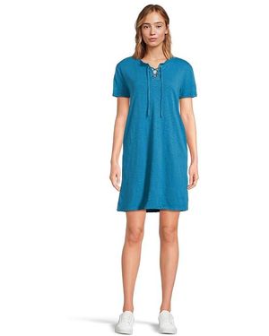 Mod-o-doc Short Sleeve Lace Up Neck T-Shirts Shirt Dress Dress Xs (Us 0-2) Cotton - Black