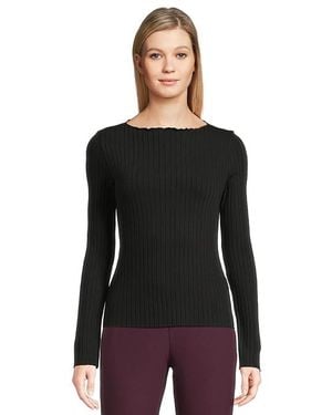 Vince Rib Long Sleeve Slash Neck Clothing, Viscose/Spandex/Polyester - Black