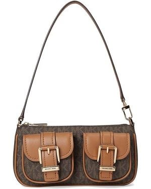 MICHAEL Michael Kors Zoe Small Convertible Pouchette Handbags/Acorn, Leather/Polyester - Black