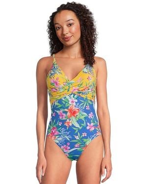 Tommy Bahama Isola Vita Twist Front 1Pc Swimsuits One Piece, Nylon/Spandex - Blue