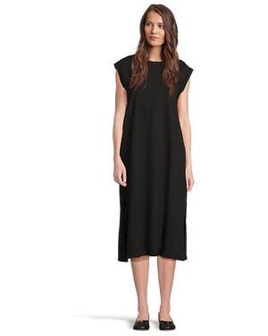 Mod-o-doc Cap Sleeve Column Dress With Side Slits Dress Lg (Us 12-14) Cotton - Black