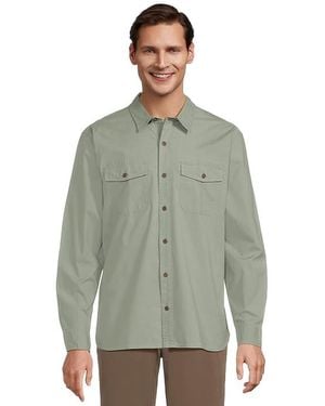 L.L. Bean Riverton Ripstop Shirt Long Sleeve Traditional Fit Clothing, Chambray/Cotton/Spandex - Green
