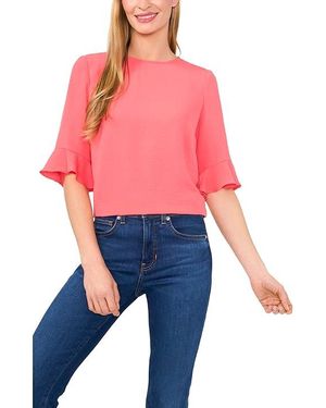 Cece Short Sleeves Ruffle Cuff Crew Neck Blouse Clothing, Polyester/Spandex - Red