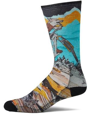 Smartwool Bike Zero Cushion Wolf Print Crew Socks No Show Socks Shoes Lg Shoe 9-11.5) Merino/Mesh/Nylon - Black