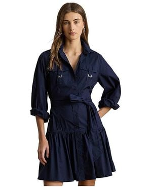 Ralph Lauren Buckle-Trim Cotton-Blend Dress Dress, Cotton/Elastane/Nylon - Blue