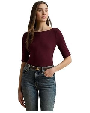 Ralph Lauren Stretch Cotton Boatneck T-Shirts Clothing, Cotton/Elastane - Red