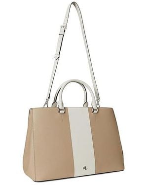 Ralph Lauren Two-Tone Leather Large Hanna Satchel Satchel Handbags Birch Tan/Soft - Black