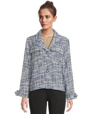 Liverpool Los Angeles Button Front Woven Boucle Boxy Shacket Jacket, Polyester/Rayon - Gray