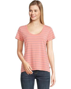 L.L. Bean Soft Stretch Supima T-Shirts Scoopneck Short-Sleeve Stripe Clothing Dark/Bayside, Cotton/Modal/Spandex - Red