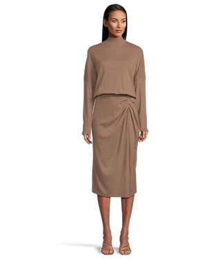 Michael Stars Lila Blouson Midi Dress Dress Xl (Us 10-12) Cotton/Modal/Spandex - Black