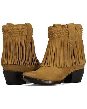 Frye Sacha Short Fringe Bootie (Dark Sand) Boots - Black
