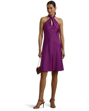 Ralph Lauren Charmeuse Halter Cocktail Dress Dress, Polyester - Black