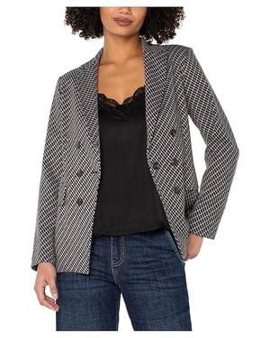 Liverpool Los Angeles Knit Jacquard Faux Double Breasted Blazer Jacket/Toffee Modern Check, Polyester/Rayon/Spandex - Black