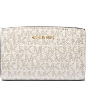 MICHAEL Michael Kors Bryant Medium Zip Around Wallet Wallet Handbags Vanilla/Acorn, Cotton/Leather - Metallic