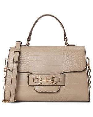 Anne Klein Convertible Top-Handle Satchel With Horsebit Satchel Handbags Stone/ Logo, Polyester - Black