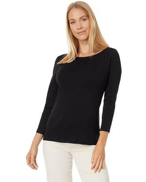 Lilla P 1X1 Rib 3/4 Sleeve Boatneck Top Clothing, Cotton - Black