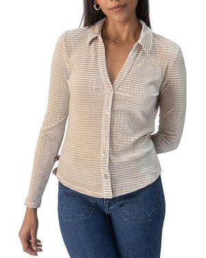 Sanctuary Textured Velvet Button-Up Clothing Md (Us 8) Down/Polyester/Spandex - Blue