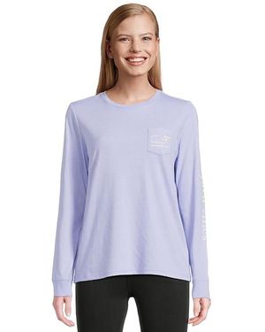 Vineyard Vines Burgee Whale Long Sleeve Dunes T-Shirts Clothing, Cotton/Polyester - Blue