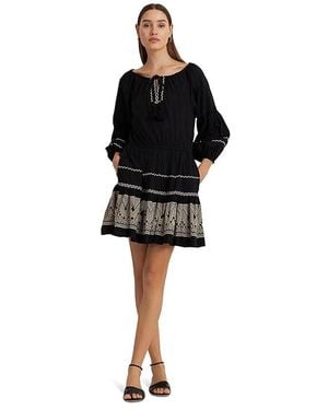 Ralph Lauren Embroidered Cotton Voile Dress Dress/Tan - Black