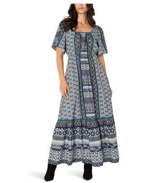 Liverpool Los Angeles Elbow Sleeve Square Neck Woven Maxi Dress With Pockets Dress, Rayon - Black