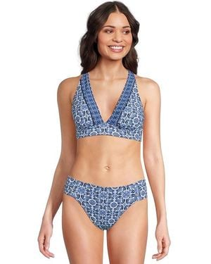 Tommy Bahama Terrazzo Tile Reversible X- Back Top Swimwear Md (Us 10-12) Nylon/Spandex - Blue