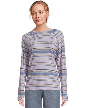 L.L. Bean Everyday Sunsmart(R) Crew Neck Long-Sleeve Stripe T-Shirts Clothing, Elastane/Lyocell/Polyester - Blue