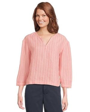 L.L. Bean Premium Washable Linen Shirt Split-Neck Stripe Clothing - Pink