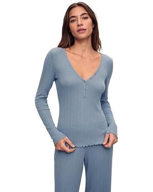 Eberjey Pointelle V-Neck Henley Pajama, Cotton/Modal/Tencel - Blue