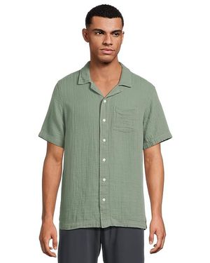 L.L. Bean Vacationland Gauze Shirt Short Sleeve, Slightly Fitted Short Sleeve Knit, Cotton - Green
