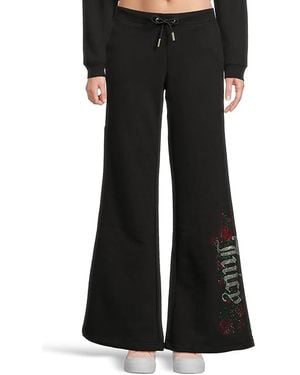 Juicy Couture Wide Leg Track Pants With Back Bling Casual Pants Sm (Us 2-4) Polyester/Spandex - Black