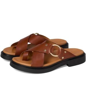 Ecco Seoul Toe Post Ring Ornament Slide Sandals Wedge Shoes Eu 37 (Us 6-6.5) B - Brown