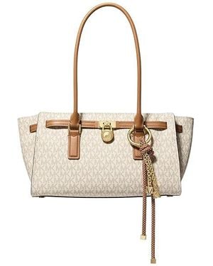 MICHAEL Michael Kors Hamilton Moderne Small East West Shoulder Tote W/ Charm Handbags Vanilla/Acorn - Black