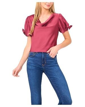 Cece Cowl Neck Bubble Short Sleeve Top Clothing, Polyester - Blue