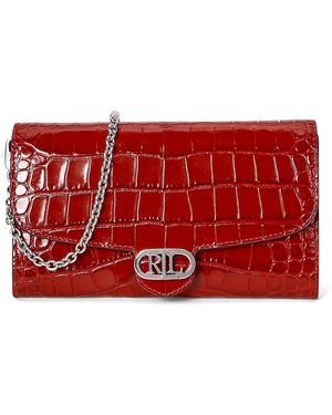Ralph Lauren Croc-Embossed Medium Adair Crossbody Wallet Handbags, Leather/Polyester - Red