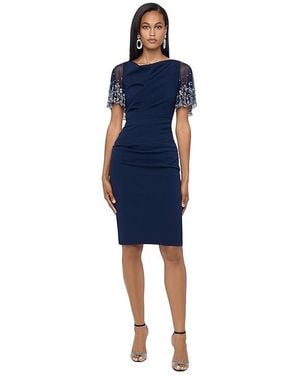 Betsy & Adam Short Rouched Crepe W/Beaded Flutter Sleeve (/) Dress - Black