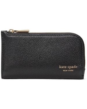 Kate Spade Devin Pebbled Leather Small Slim Bifold Wallet Wallet Handbags, Suede/Leather - Black