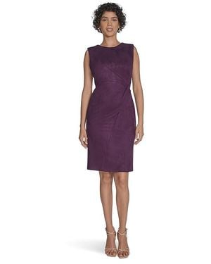 Calvin Klein Sleeveless Suede Sheath Dress, Chamois/Polyester/Spandex - Black