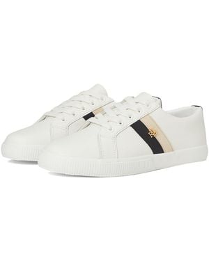 Ralph Lauren Janson Ii Color-Blocked Leather Sneakers Shoes Snow//Sand Dune 6 B - White